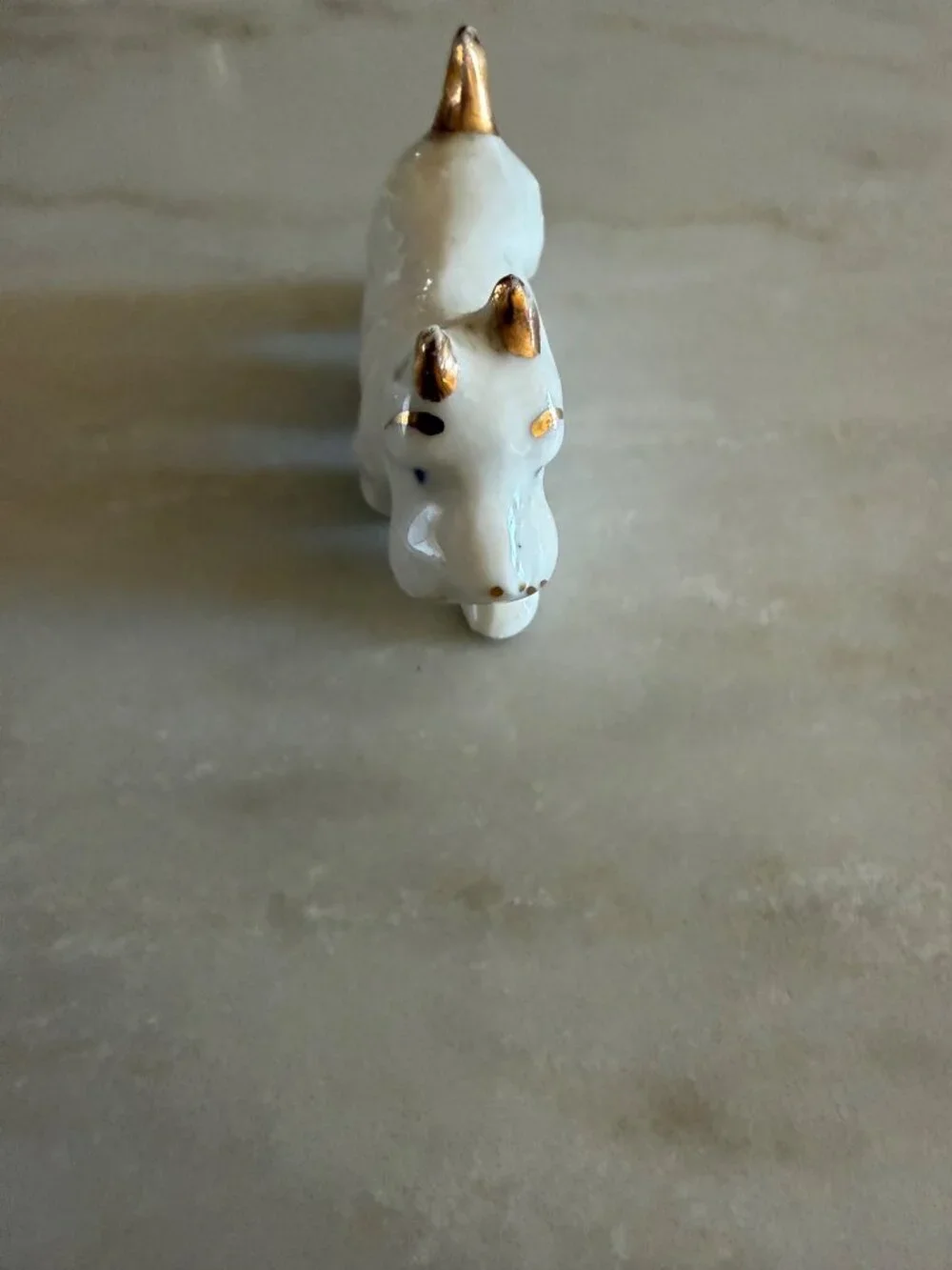 Vintage Ceramic Dog Figurine With Gold Accents - Small Size Display Collectible